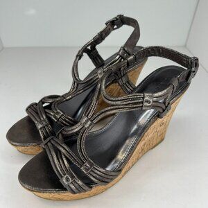 Rampage Womens Silver Solid Cammer Wedge Buckle Size 8 Strappy Sandals